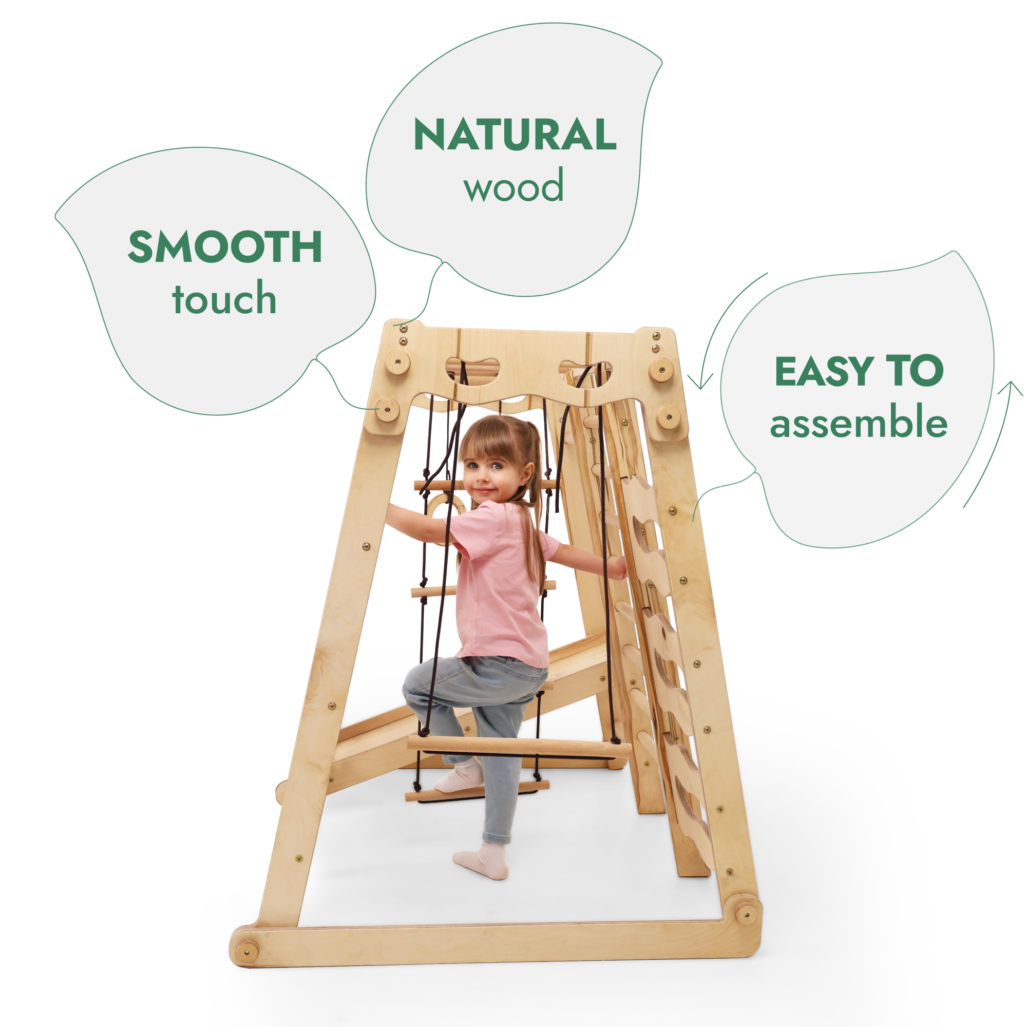 6in1 Toddler Wooden Climbing Frame -  Playground + Swings Set + Slide Board + Rope + Stairs-3
