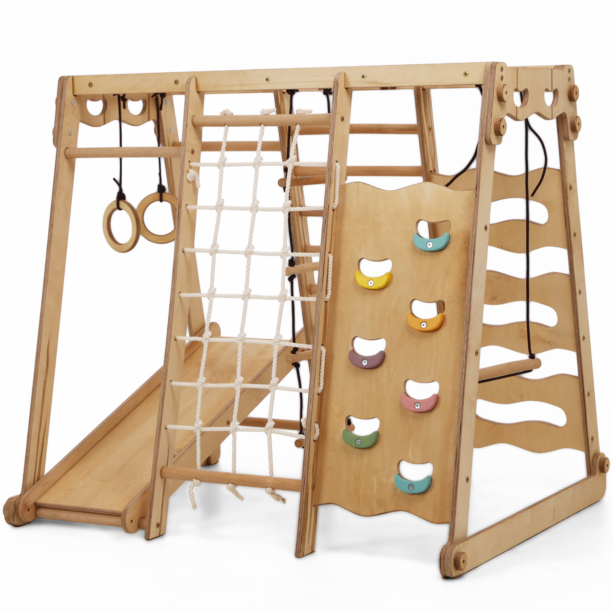 6in1 Toddler Wooden Climbing Frame -  Playground + Swings Set + Slide Board + Rope + Stairs-0