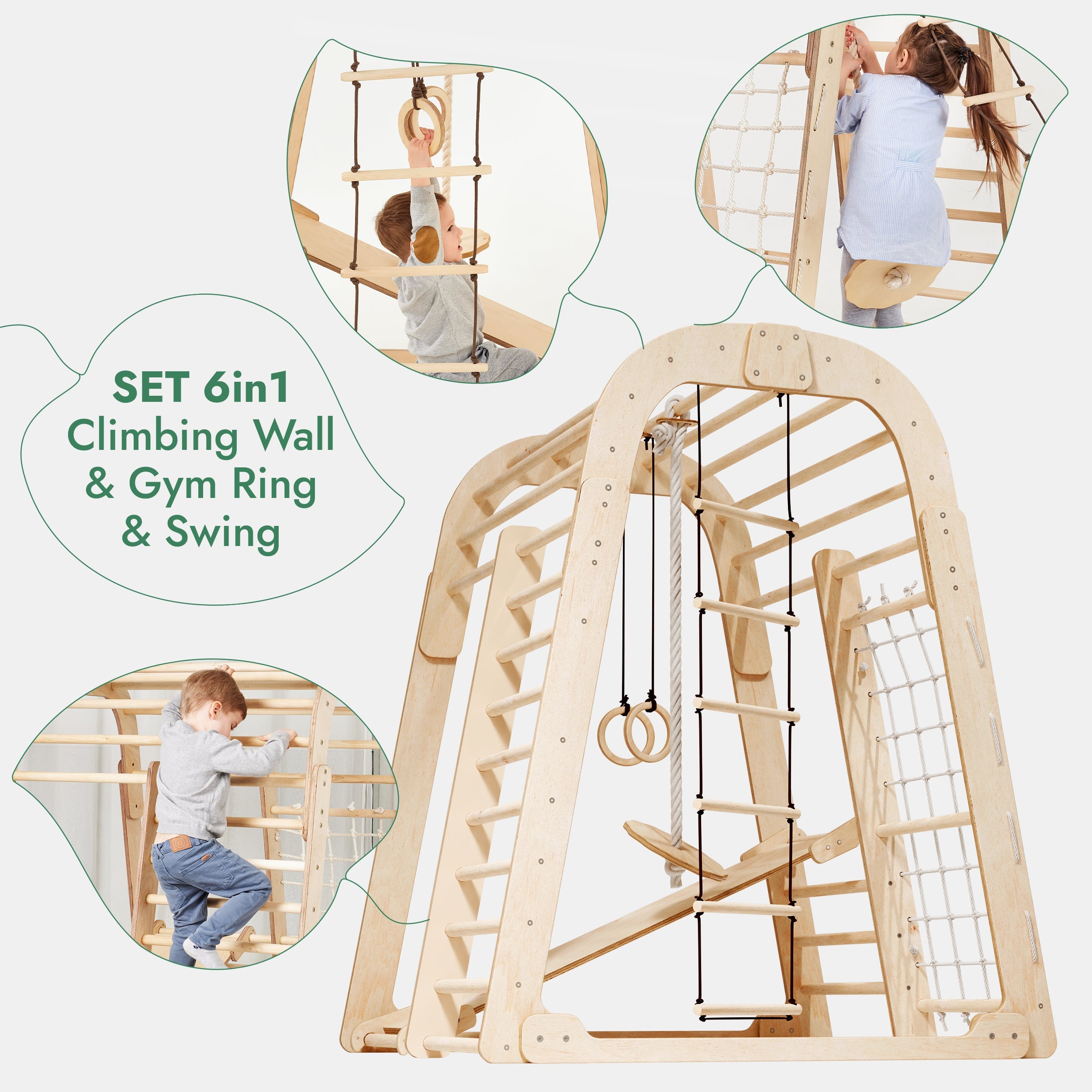 6in1 Indoor Wooden Playground for Children – Playground + Swings Set + Slide Board-2
