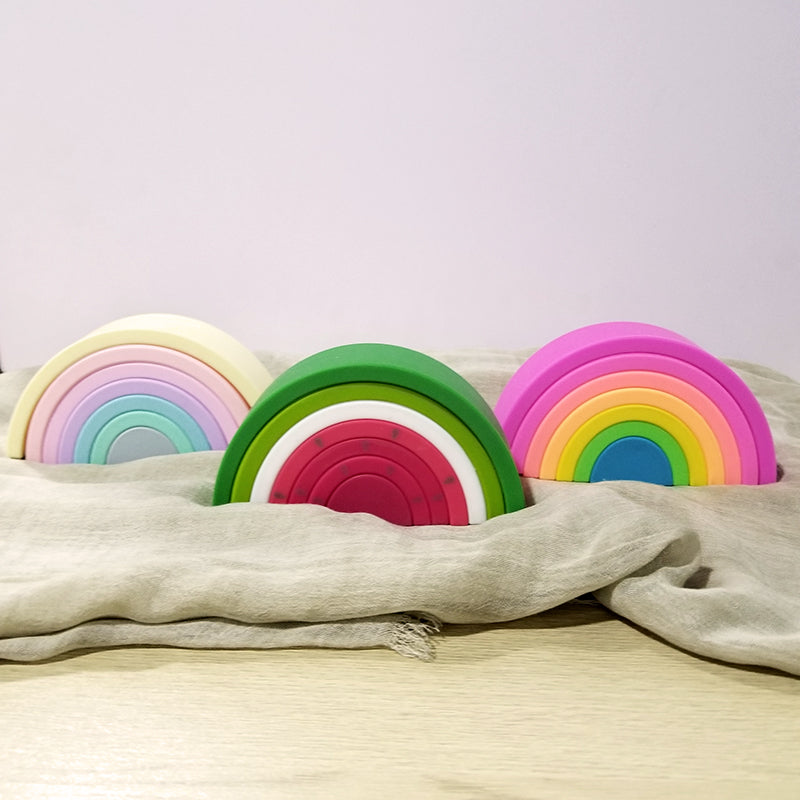 Rainbow Silicone Building Blocks for Early Education-1