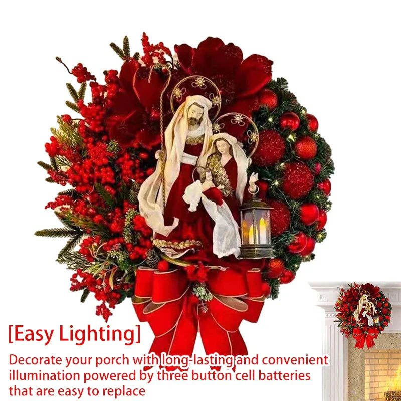 Red Christmas Wreath with Mini Statue-1