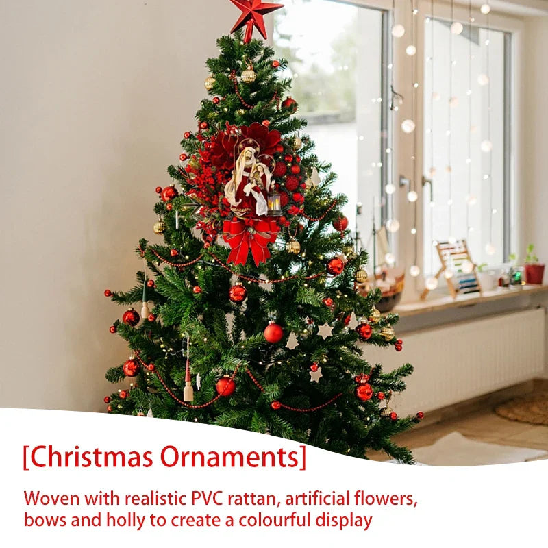 Red Christmas Wreath with Mini Statue-2