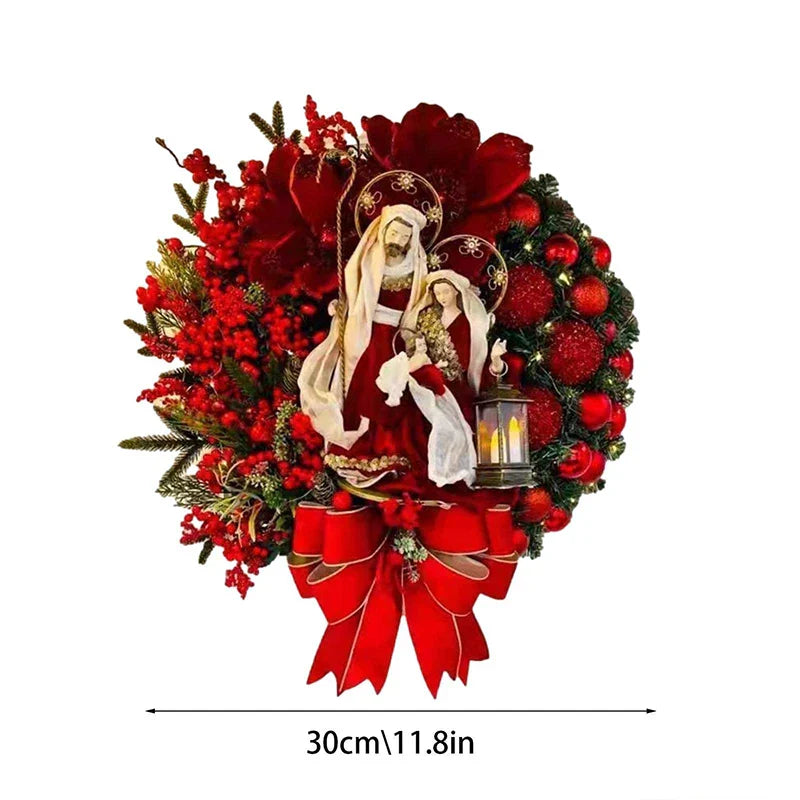 Red Christmas Wreath with Mini Statue-4