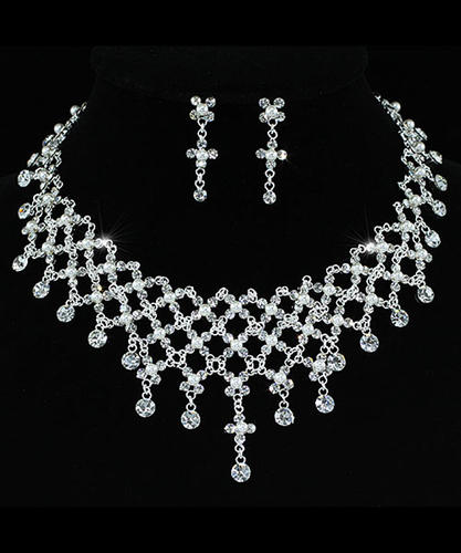 Bridal Wedding Party Quality Crystal Rhinestone Necklace Earrings Set XS1211-0