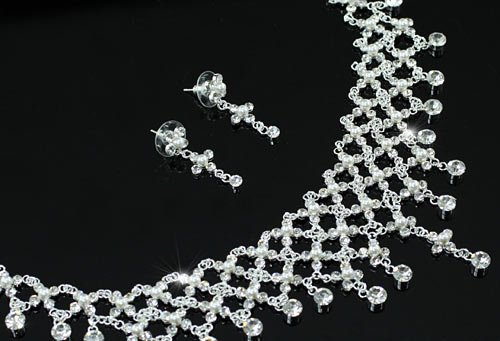 Bridal Wedding Party Quality Crystal Rhinestone Necklace Earrings Set XS1211-2
