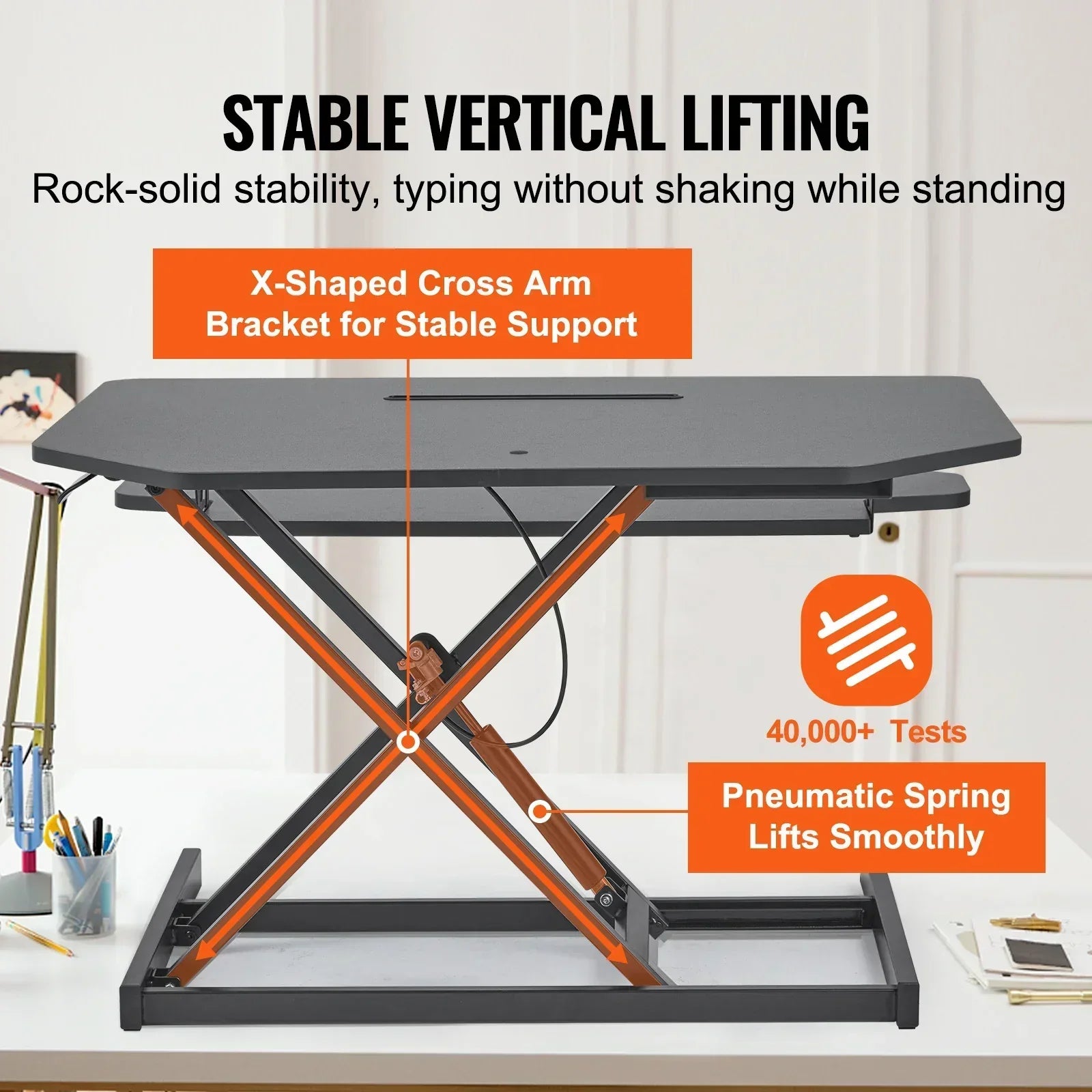 X-Frame Double-Layer Standing Desk Converter - Height Adjustable Sit-to-Stand Desk-3
