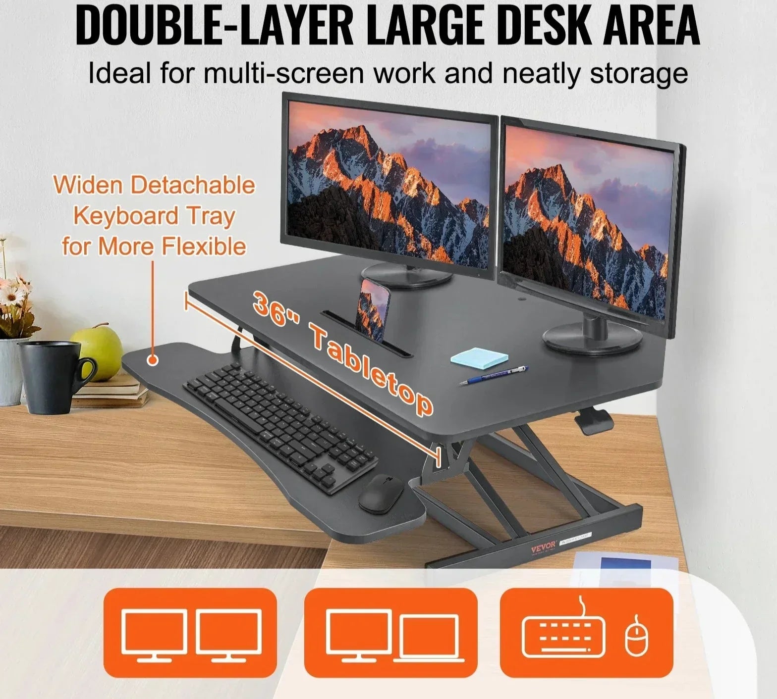 X-Frame Double-Layer Standing Desk Converter - Height Adjustable Sit-to-Stand Desk-1