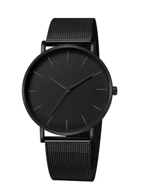 Men’s Ultra Thin Magnetic Bracelet Quartz Watch - All-Black Slim Mesh Steel-2