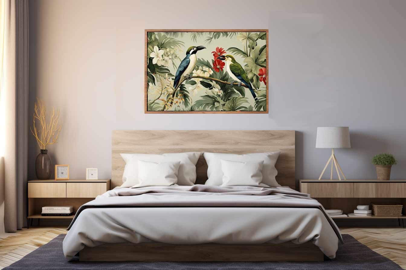 Lily Birds Tropical Wall Art Canvas Art Print-1