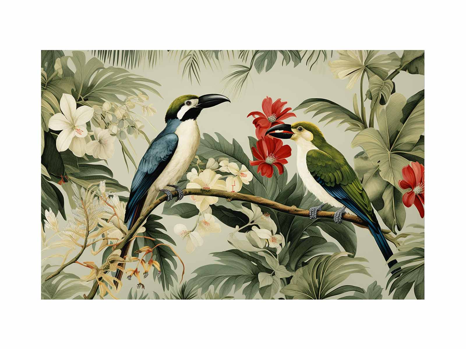 Lily Birds Tropical Wall Art Canvas Art Print-0