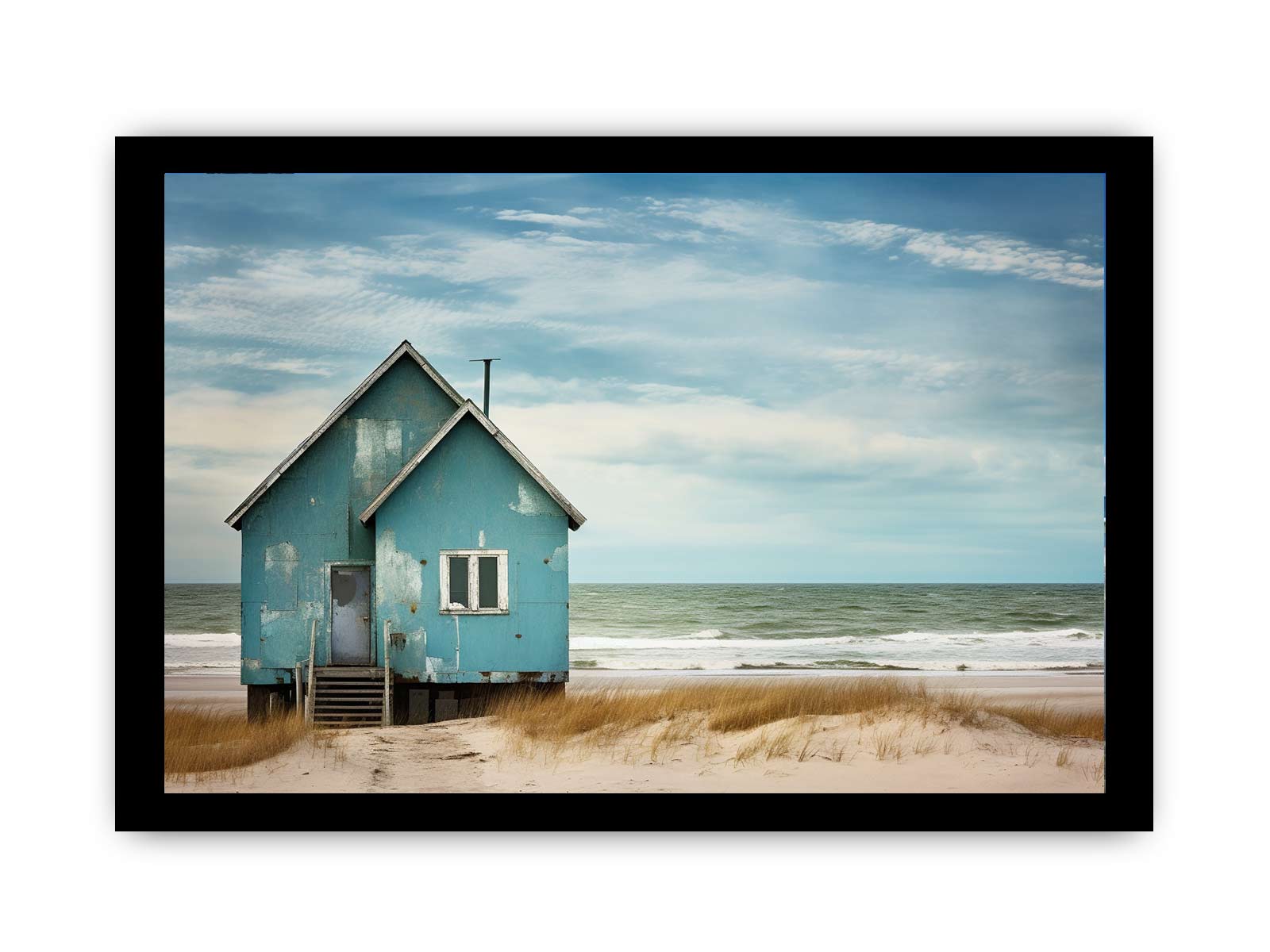 Bluehouse At The Beach Canvas Art Print-7