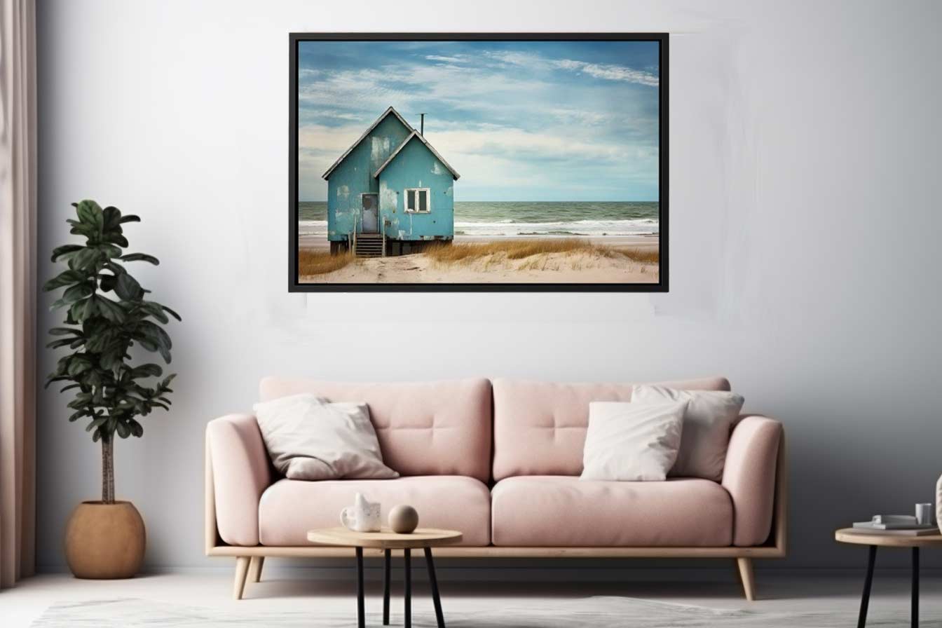 Bluehouse At The Beach Canvas Art Print-1