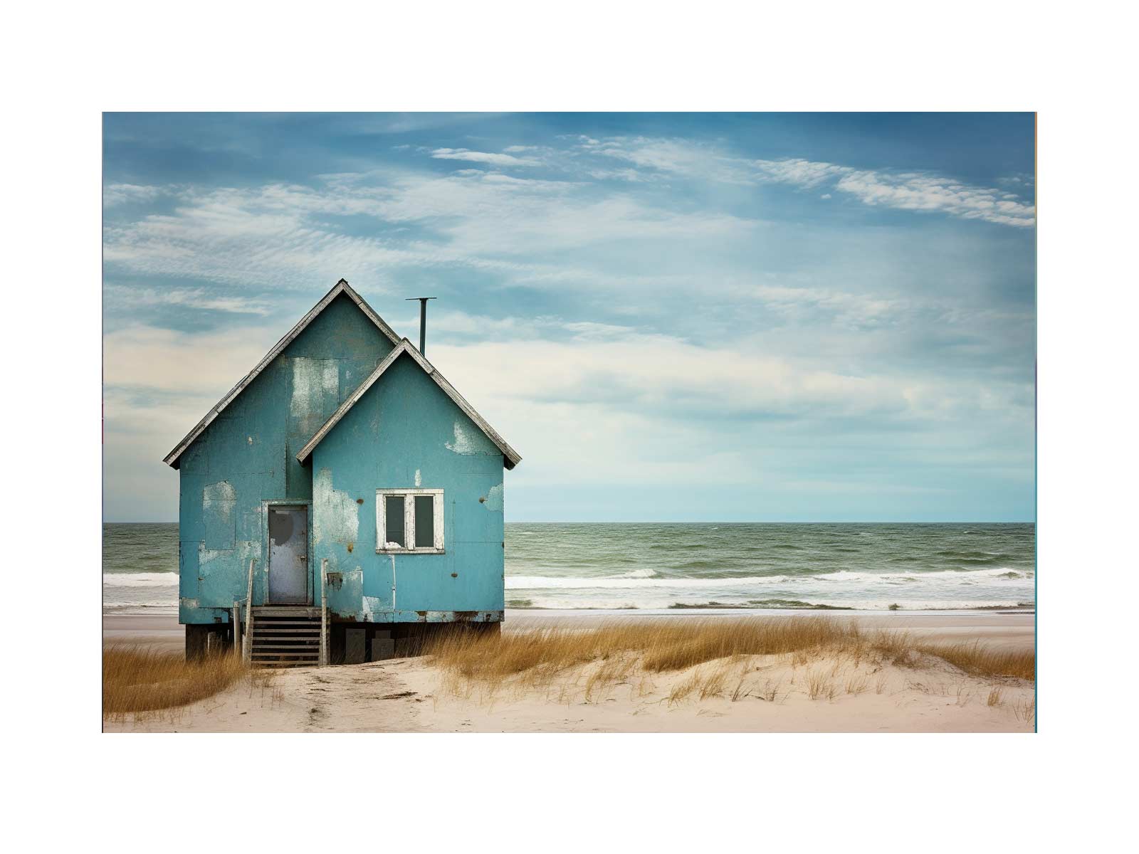 Bluehouse At The Beach Canvas Art Print-0