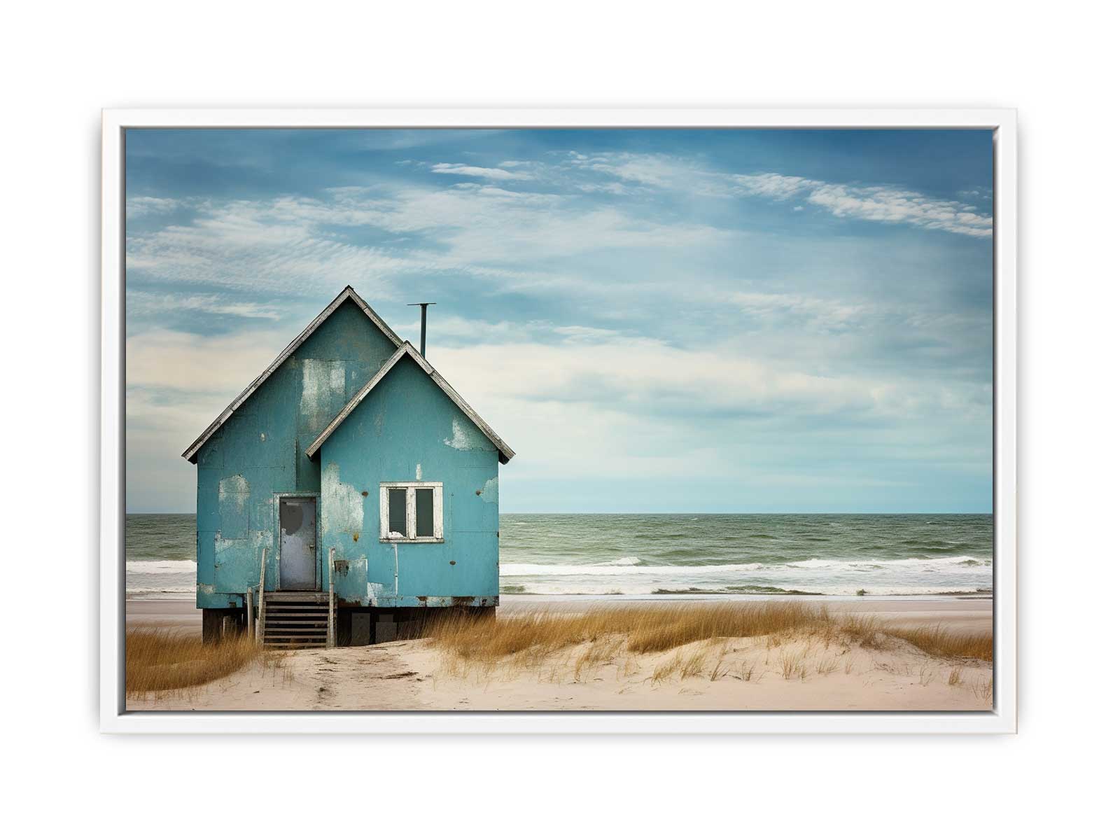 Bluehouse At The Beach Canvas Art Print-5