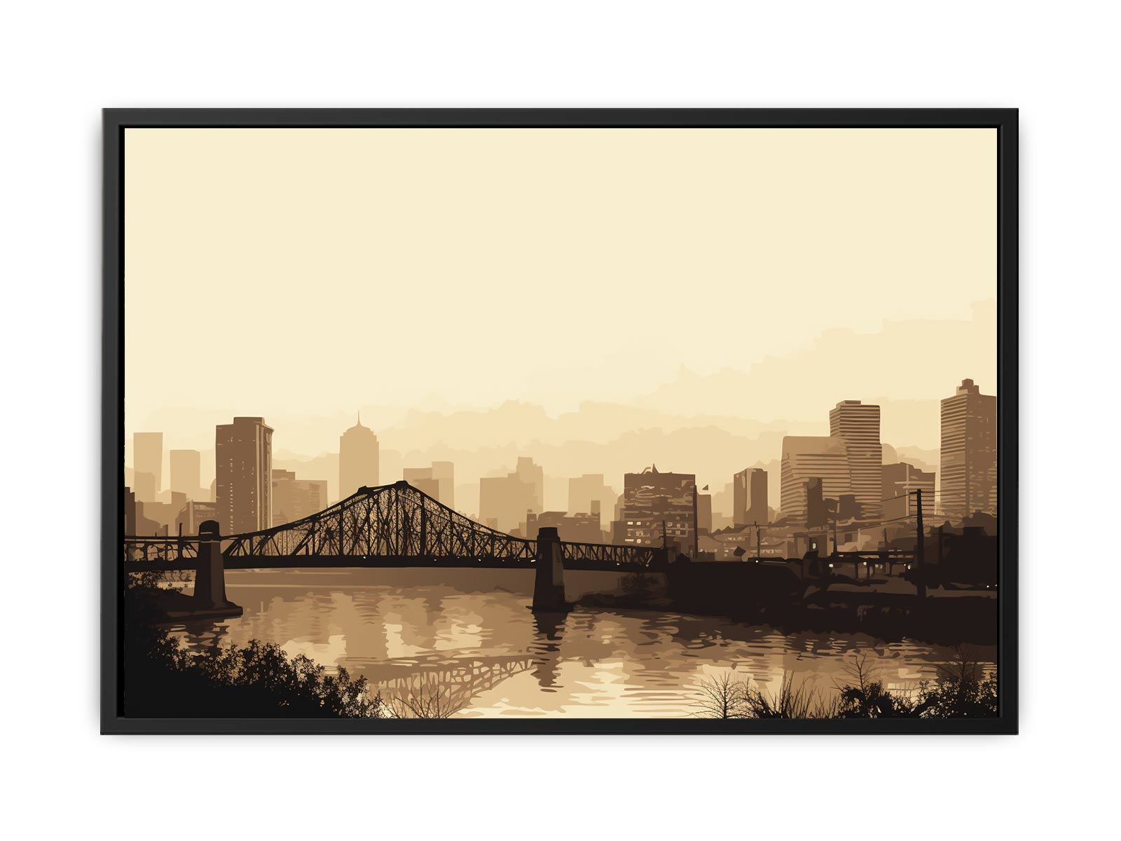 Brisbane Bridge Sepia Art Canvas Art Print-4