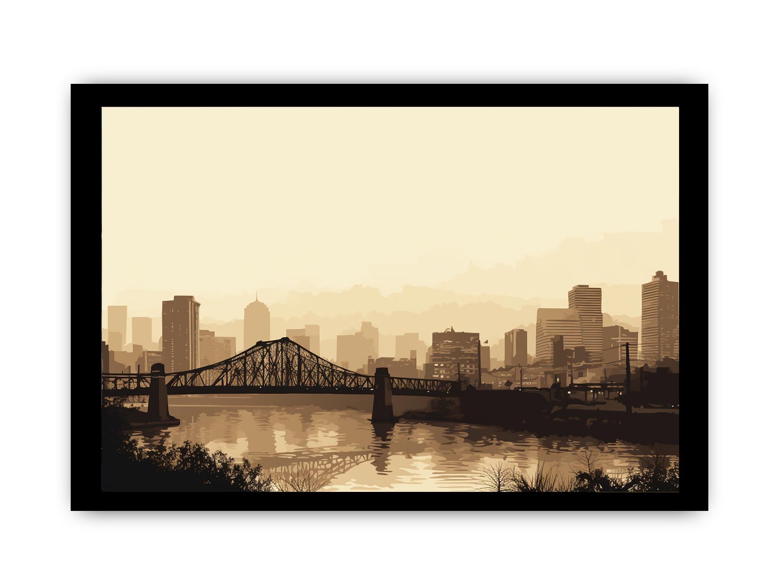 Brisbane Bridge Sepia Art Canvas Art Print-7