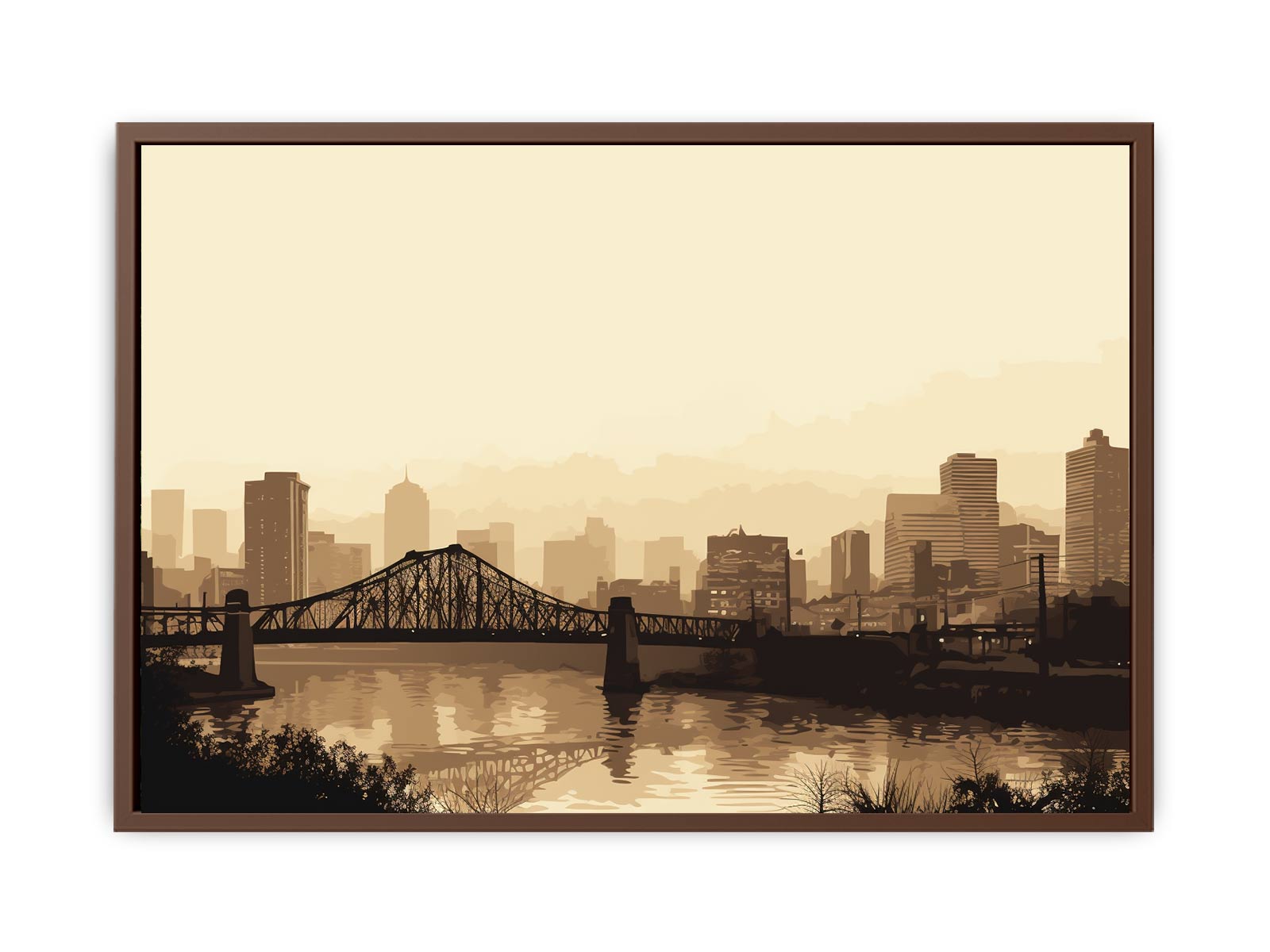 Brisbane Bridge Sepia Art Canvas Art Print-6