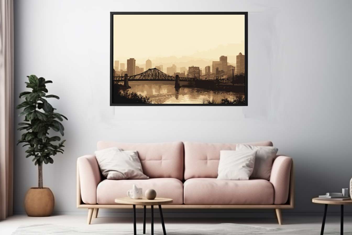 Brisbane Bridge Sepia Art Canvas Art Print-1
