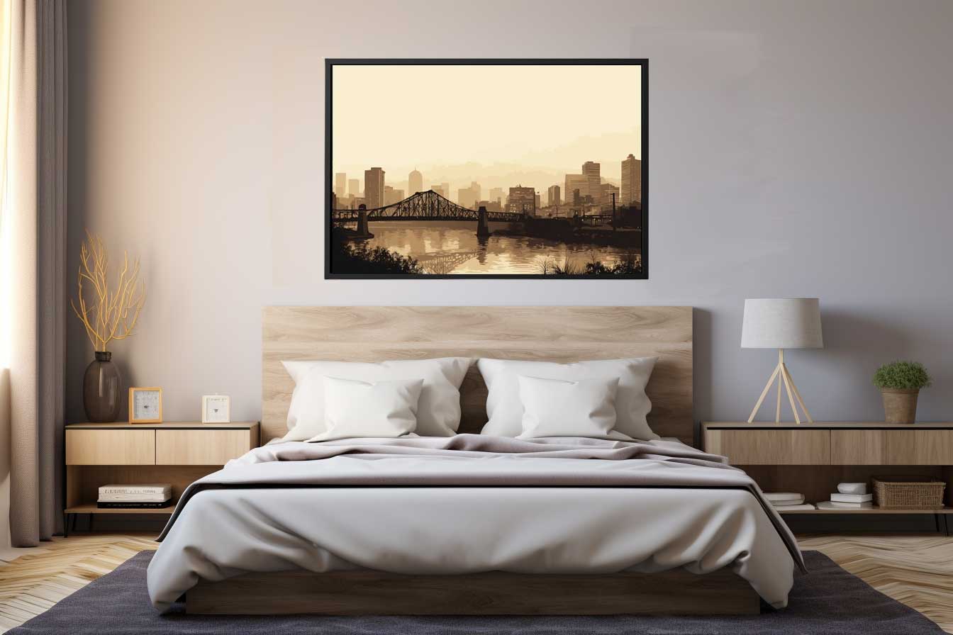 Brisbane Bridge Sepia Art Canvas Art Print-2
