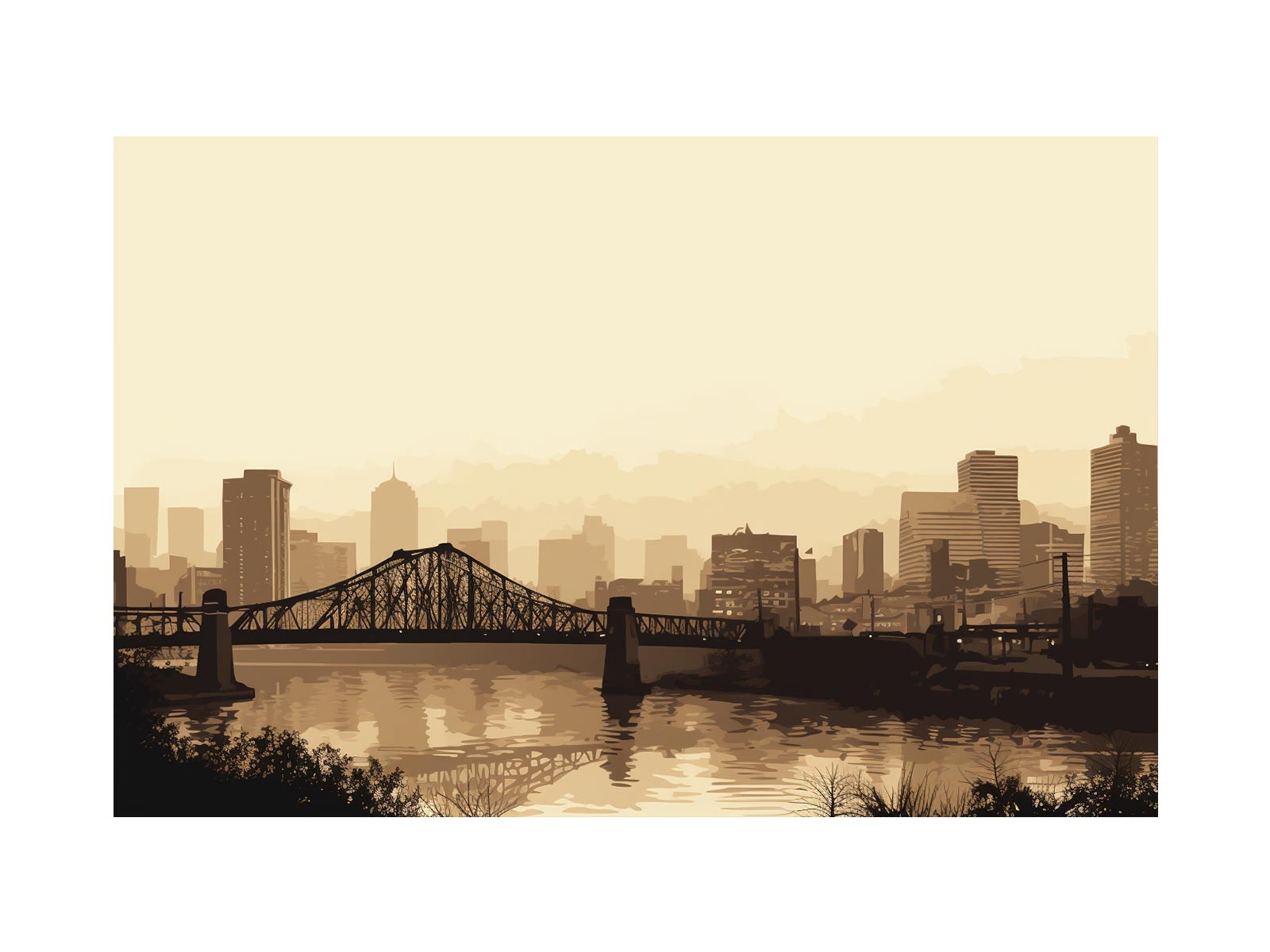 Brisbane Bridge Sepia Art Canvas Art Print-0