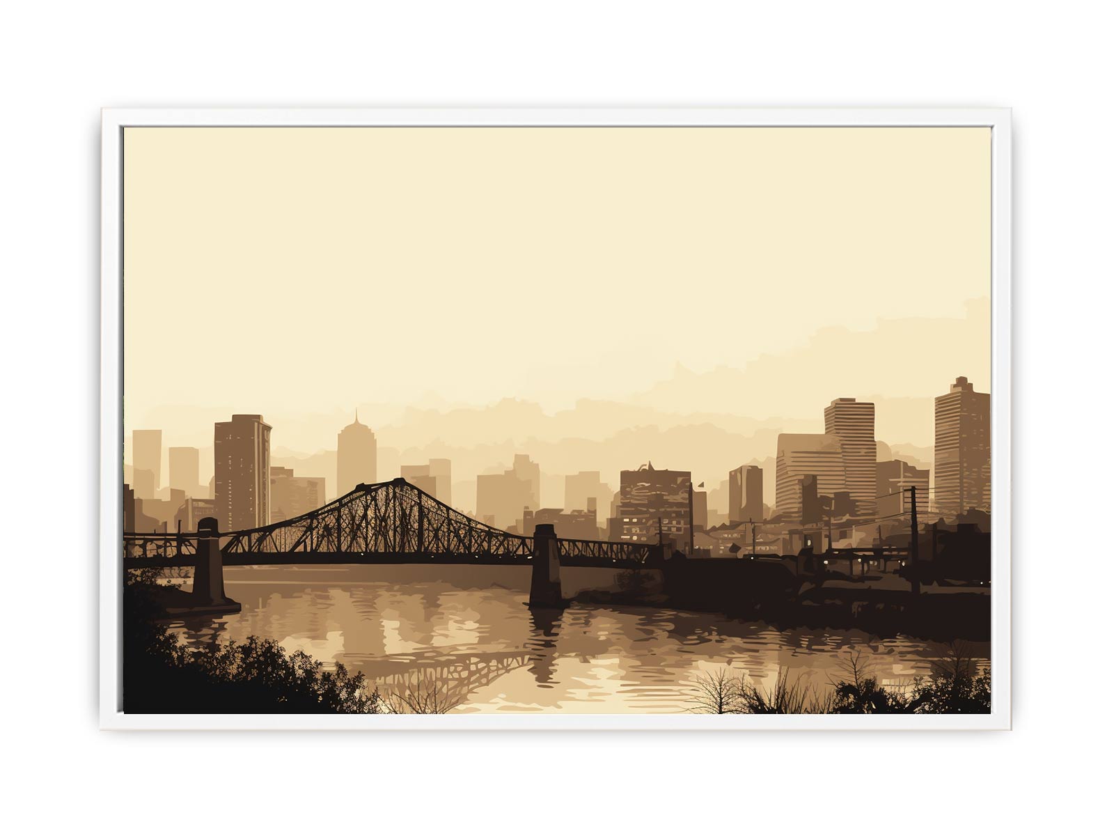 Brisbane Bridge Sepia Art Canvas Art Print-5