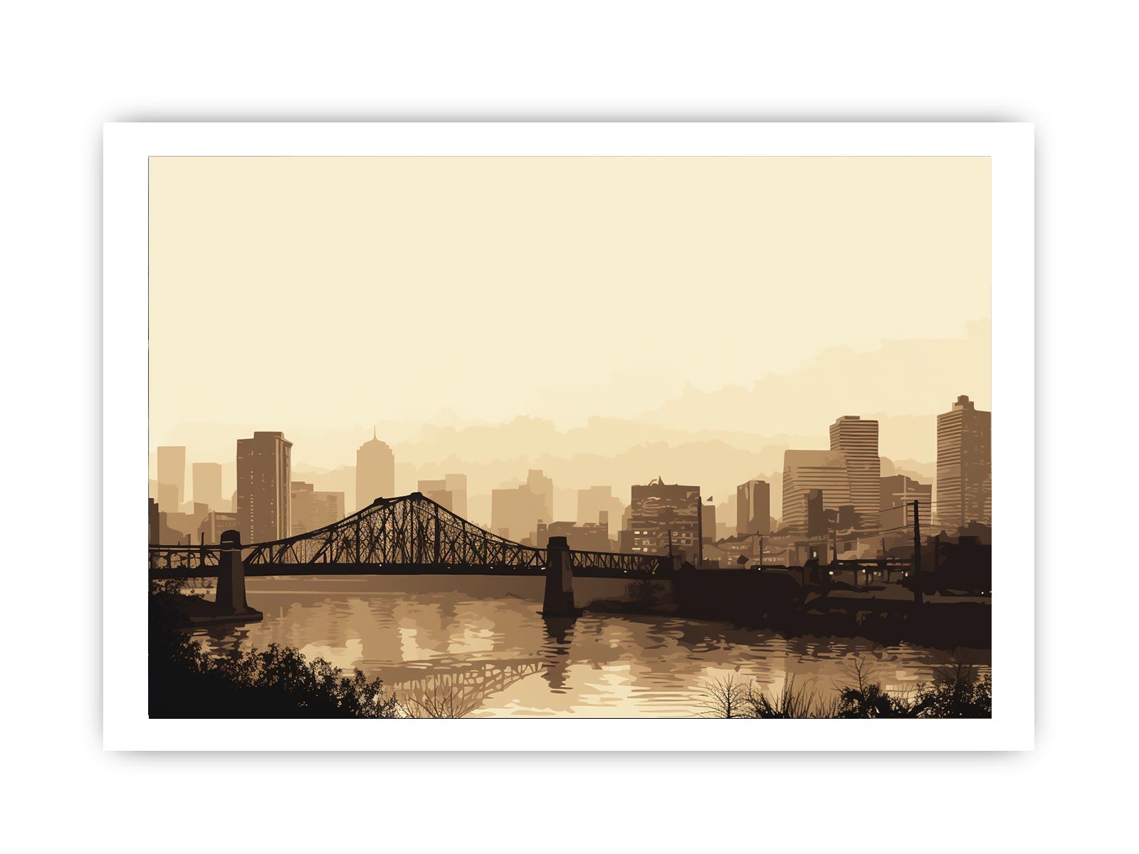 Brisbane Bridge Sepia Art Canvas Art Print-8