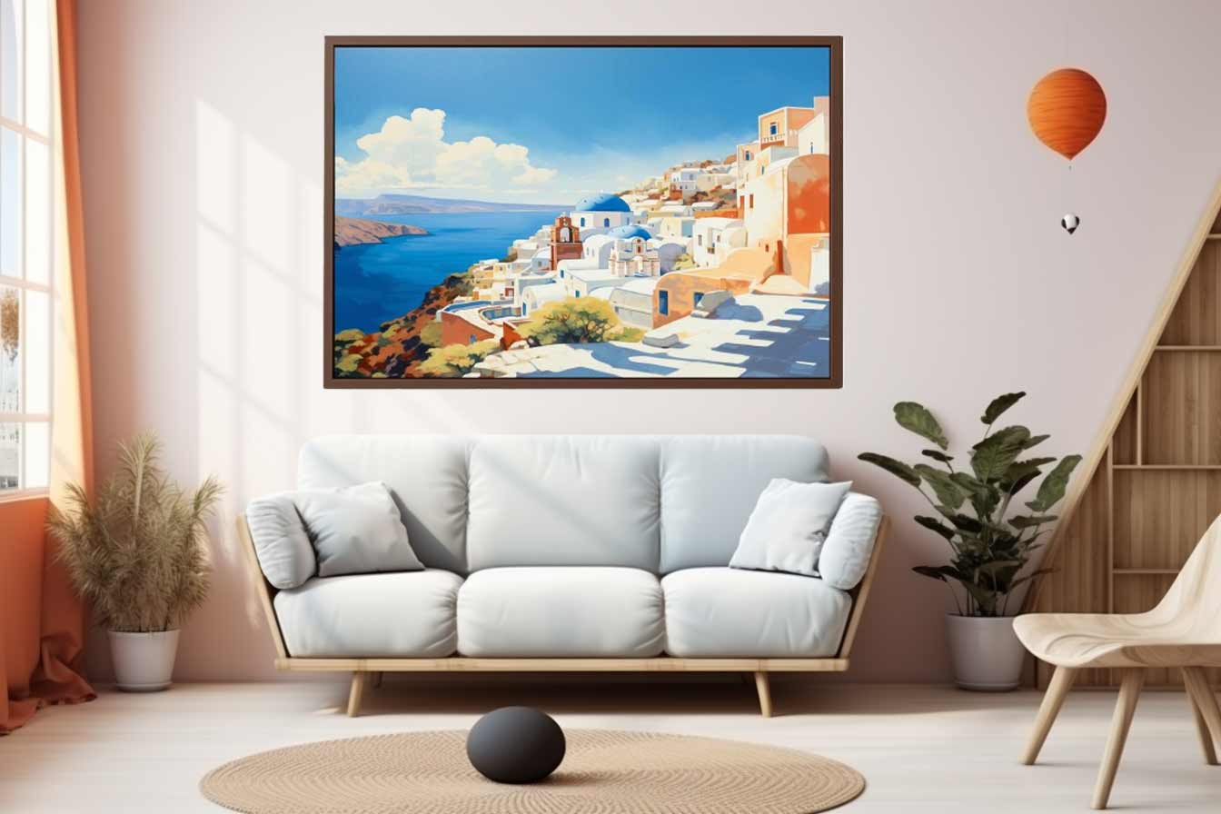 Santorini Coastline Canvas Art Print-1