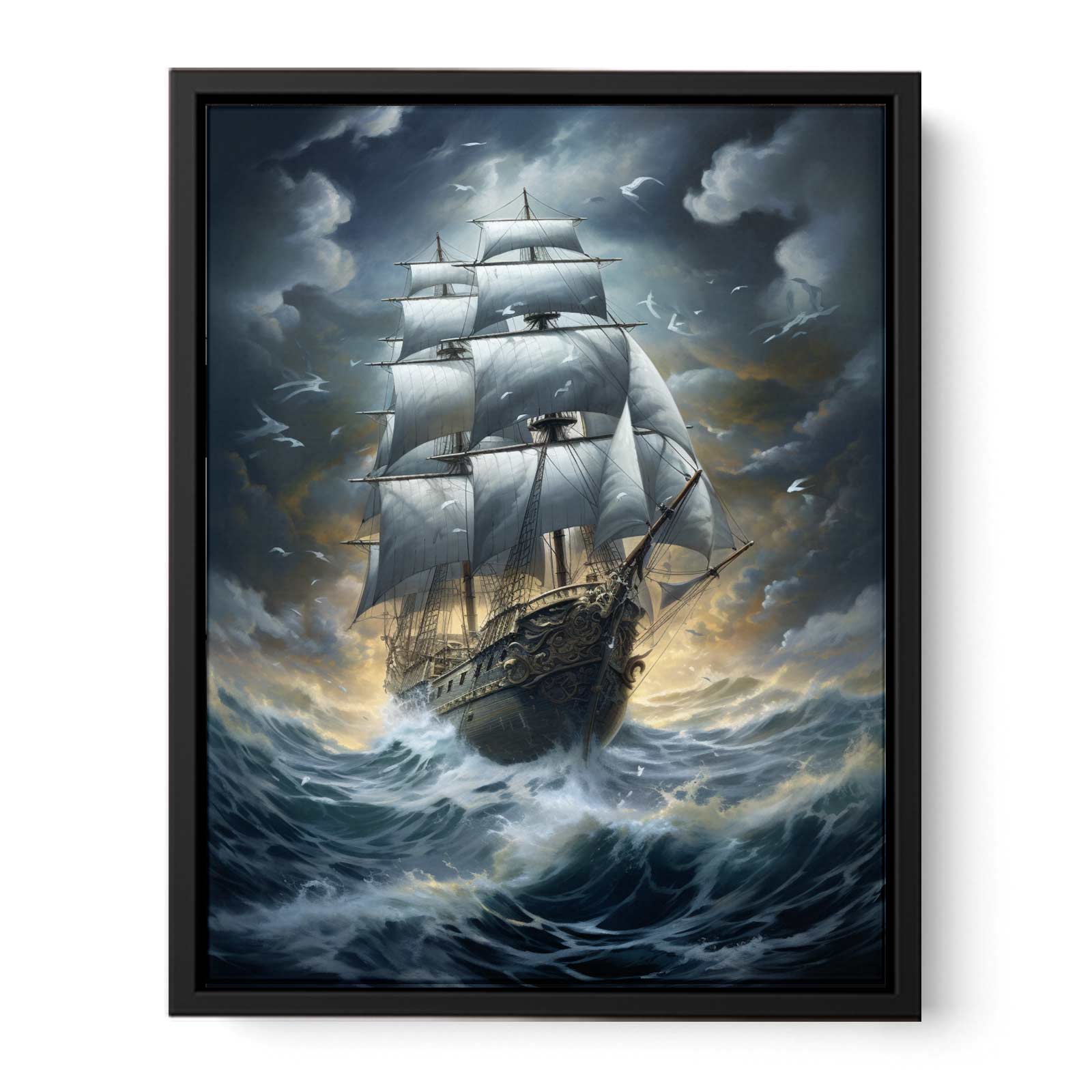 Sailing Ship In Storm Canvas Art Print-4