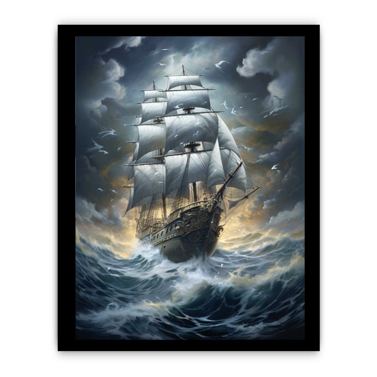 Sailing Ship In Storm Canvas Art Print-7