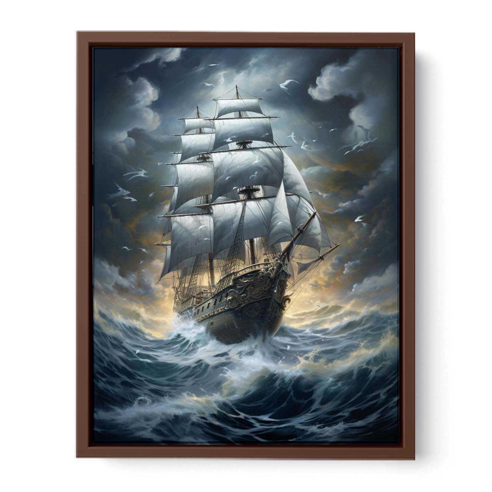 Sailing Ship In Storm Canvas Art Print-6