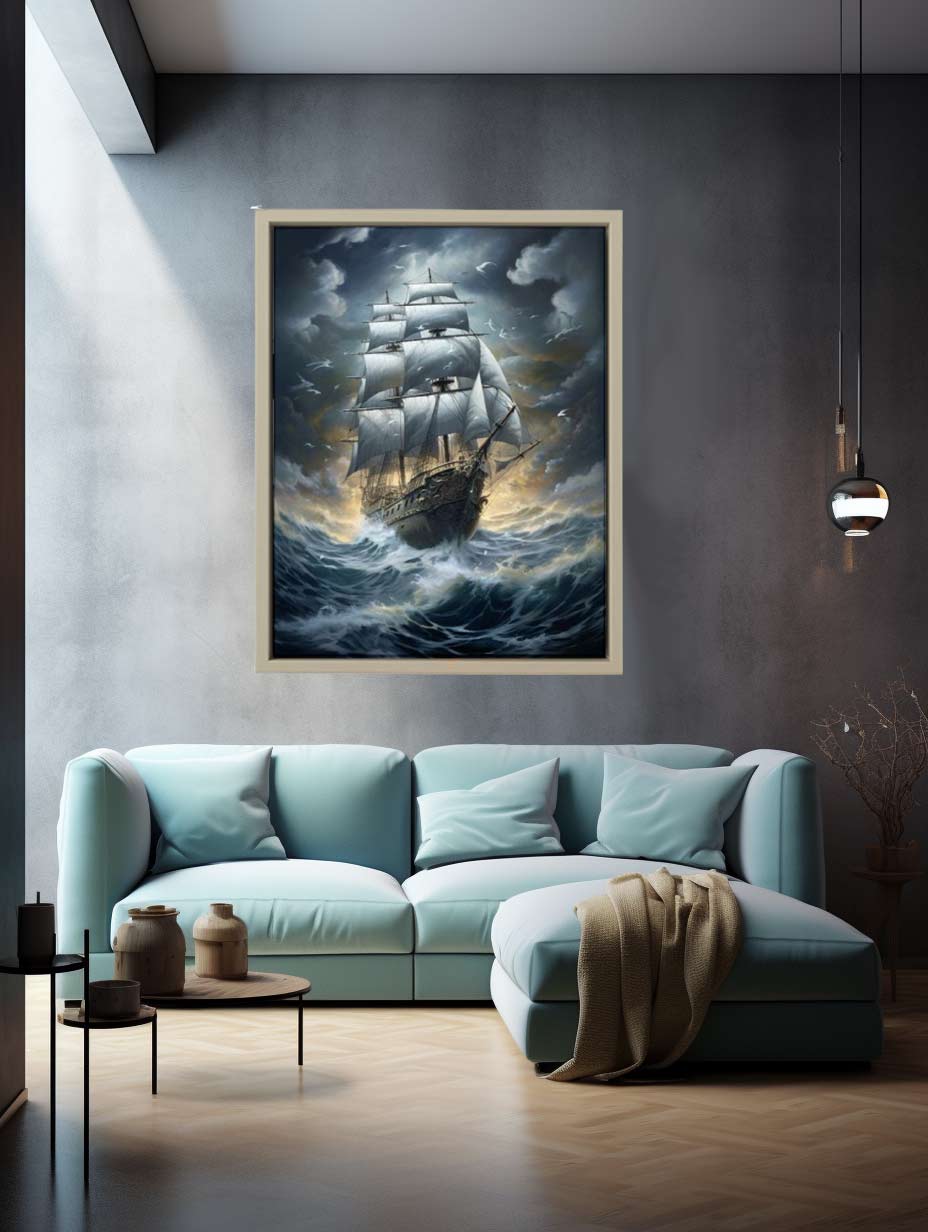 Sailing Ship In Storm Canvas Art Print-1