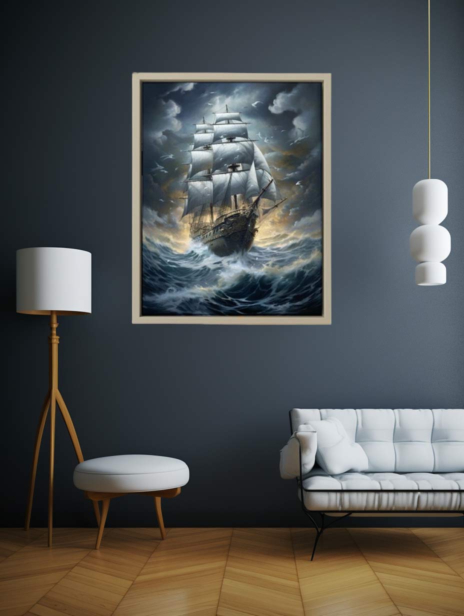 Sailing Ship In Storm Canvas Art Print-2