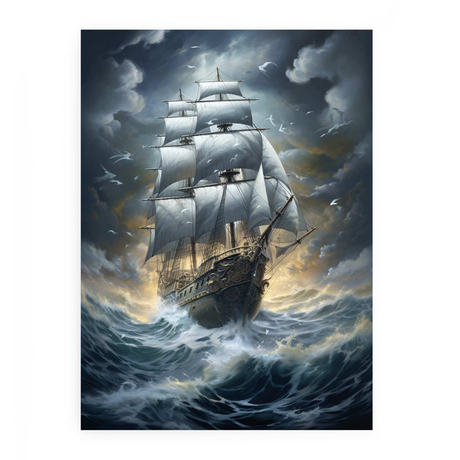 Sailing Ship In Storm Canvas Art Print-0