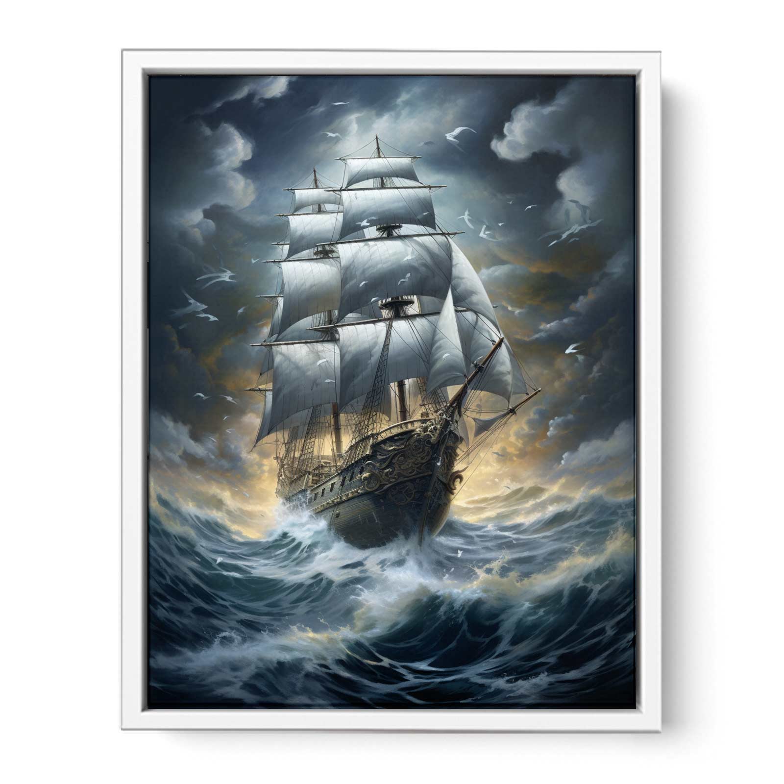Sailing Ship In Storm Canvas Art Print-5