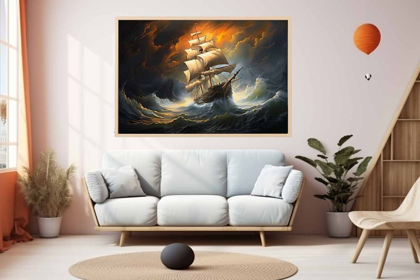 Storm Ship Art Canvas Art Print-1