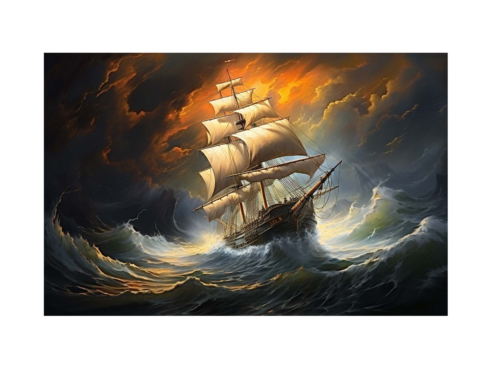 Storm Ship Art Canvas Art Print-0