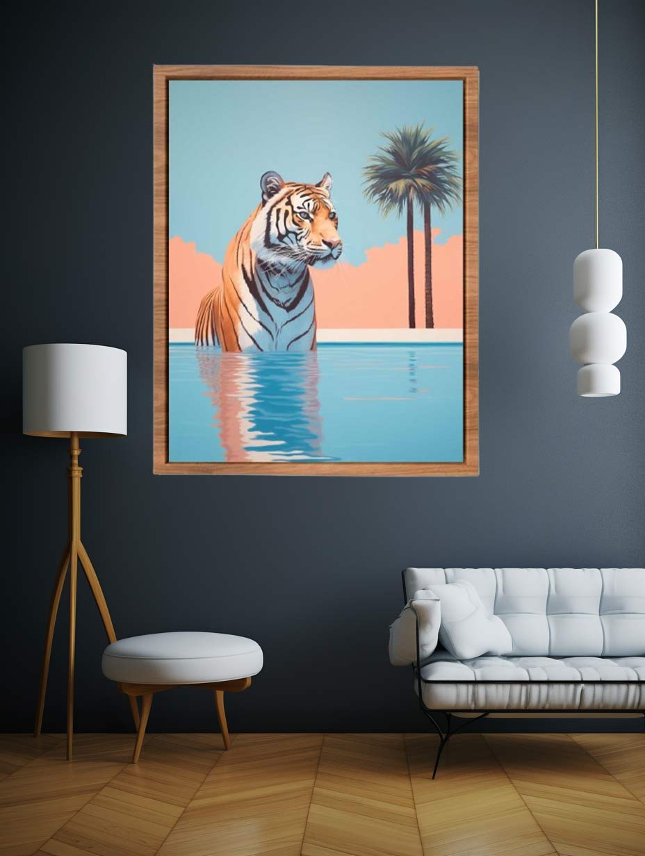 Tiger In Pool Poster Canvas Art Print-1