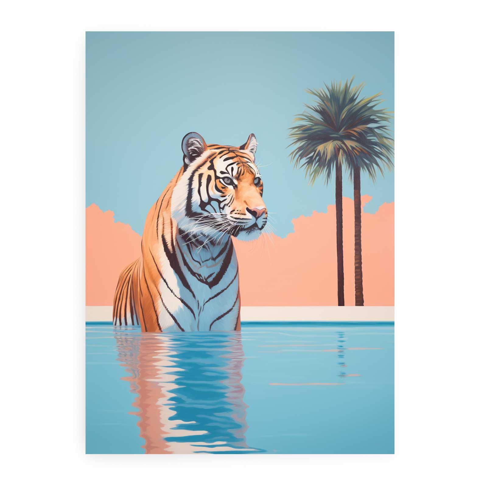 Tiger In Pool Poster Canvas Art Print-0