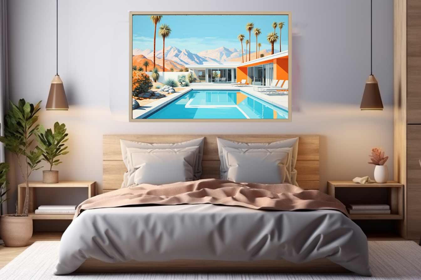 Poolside Villa Art Canvas Art Print-1