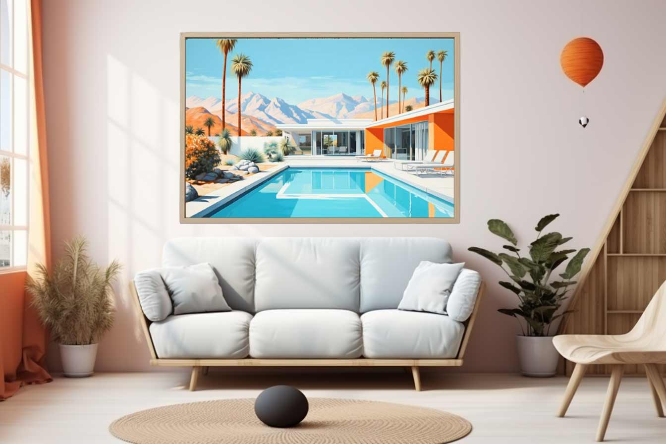 Poolside Villa Art Canvas Art Print-2