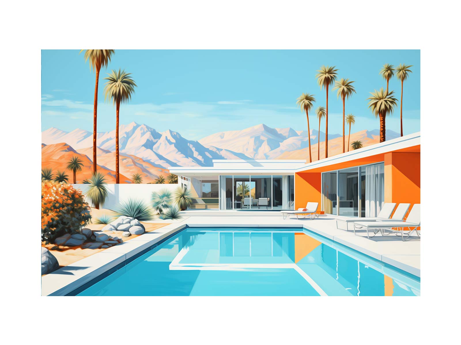 Poolside Villa Art Canvas Art Print-0