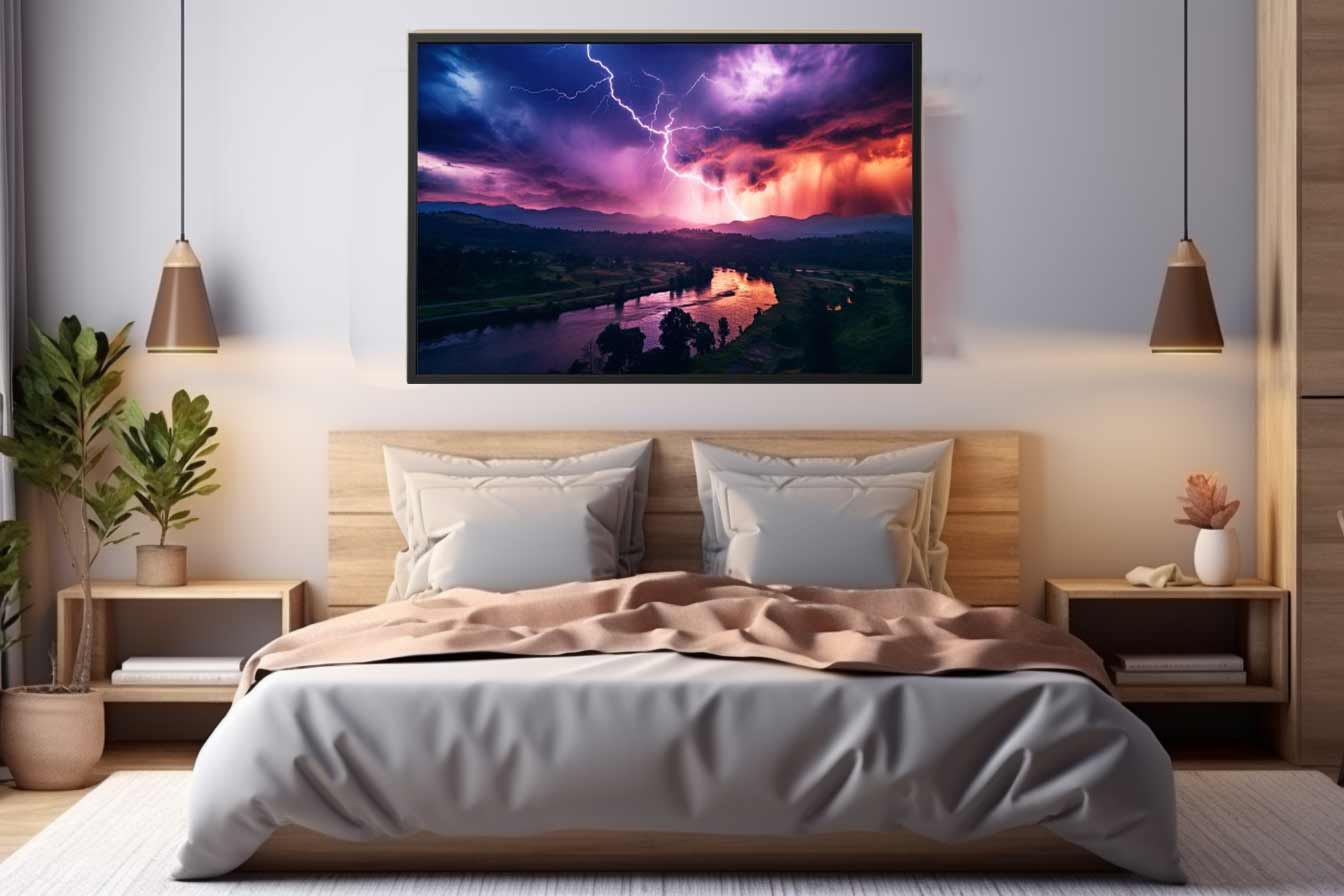 Lightning Over Mountains Canvas Art Print-1