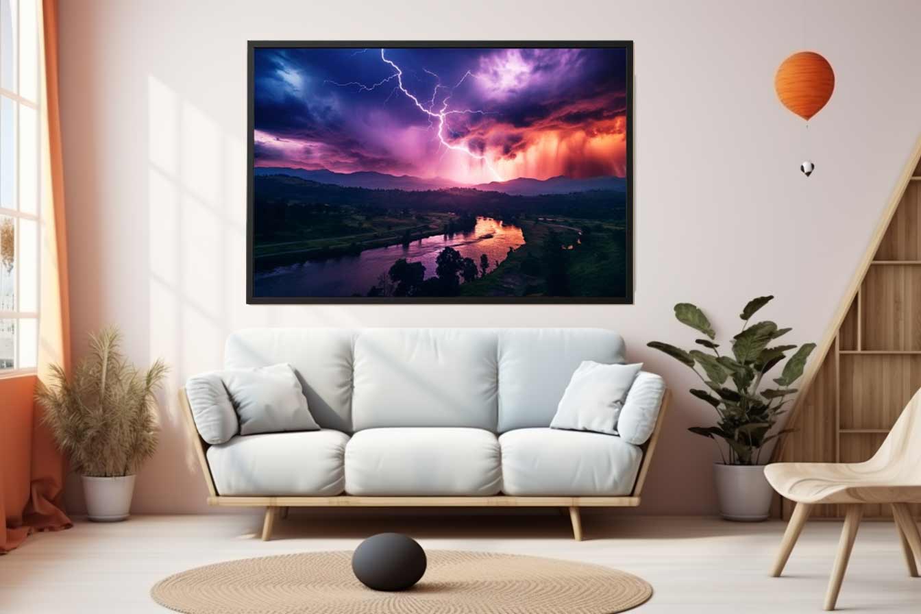 Lightning Over Mountains Canvas Art Print-2