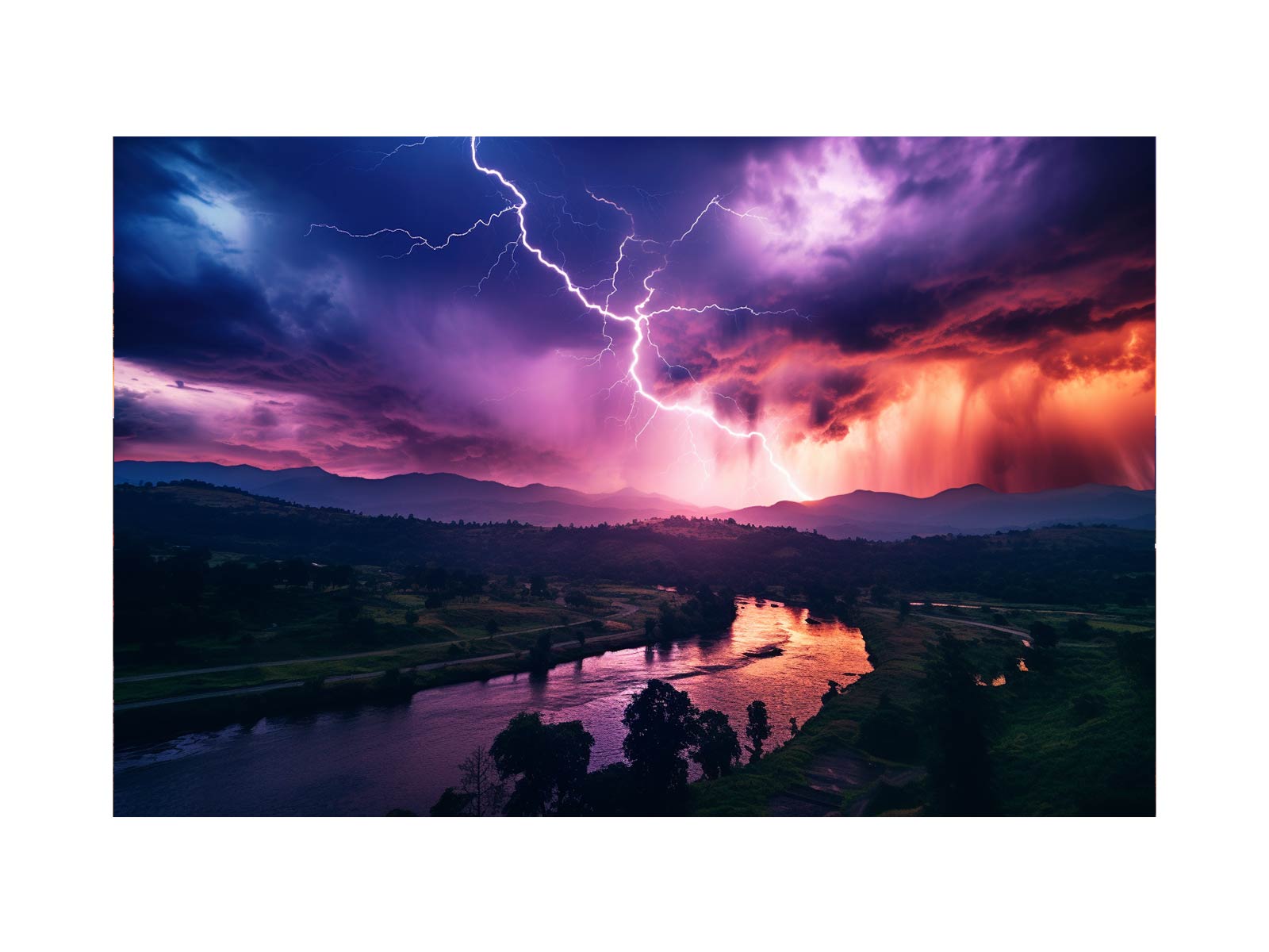 Lightning Over Mountains Canvas Art Print-0