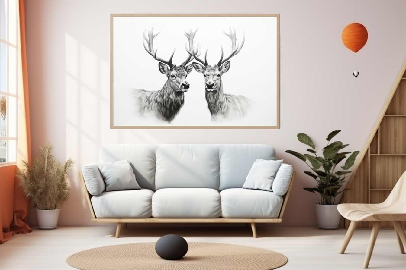 Black And White Deer Canvas Art Print-1