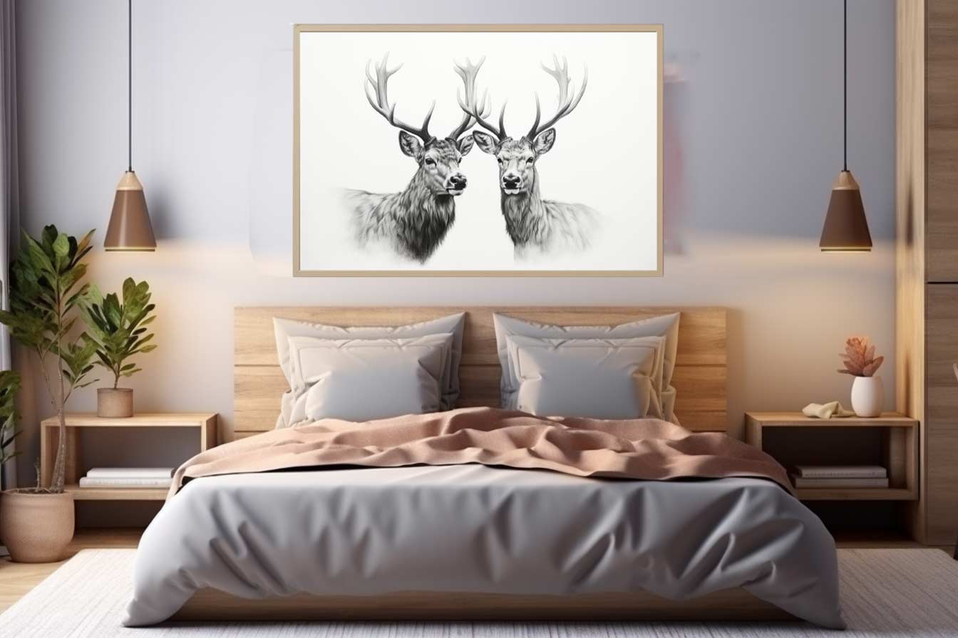 Black And White Deer Canvas Art Print-2