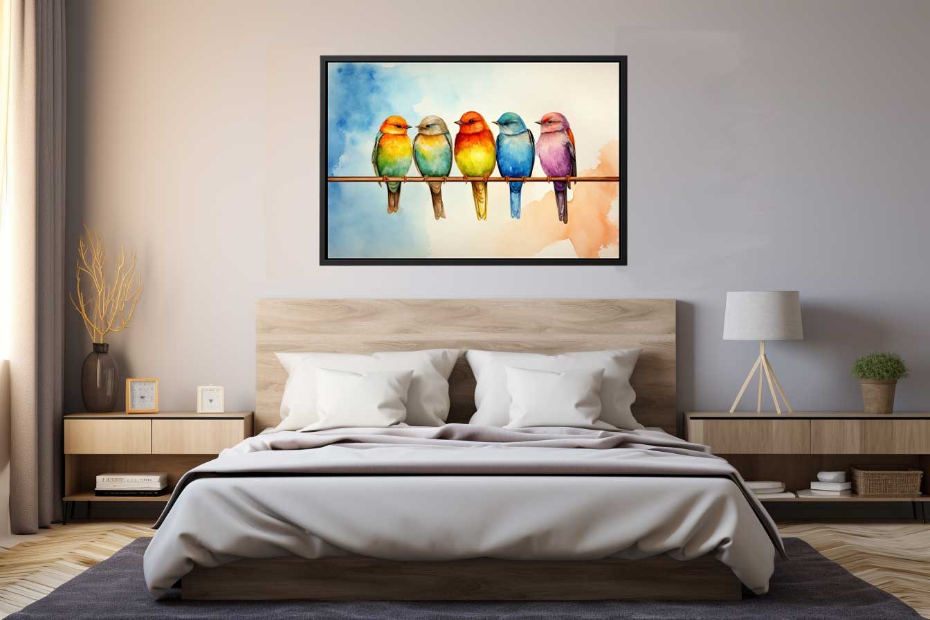 Birds On Wire Canvas Art Print-1