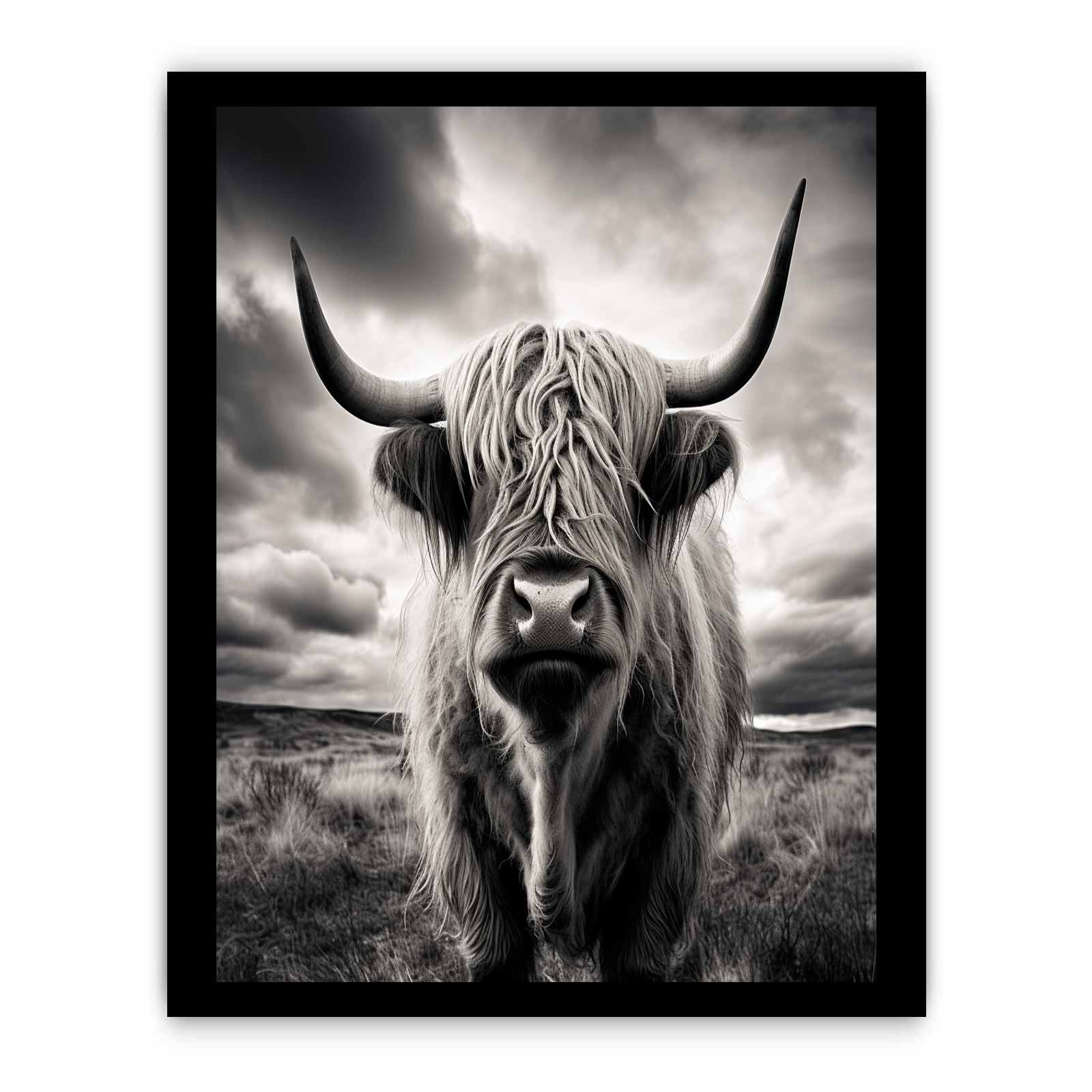 Highland Cow BW Canvas Art Print-7