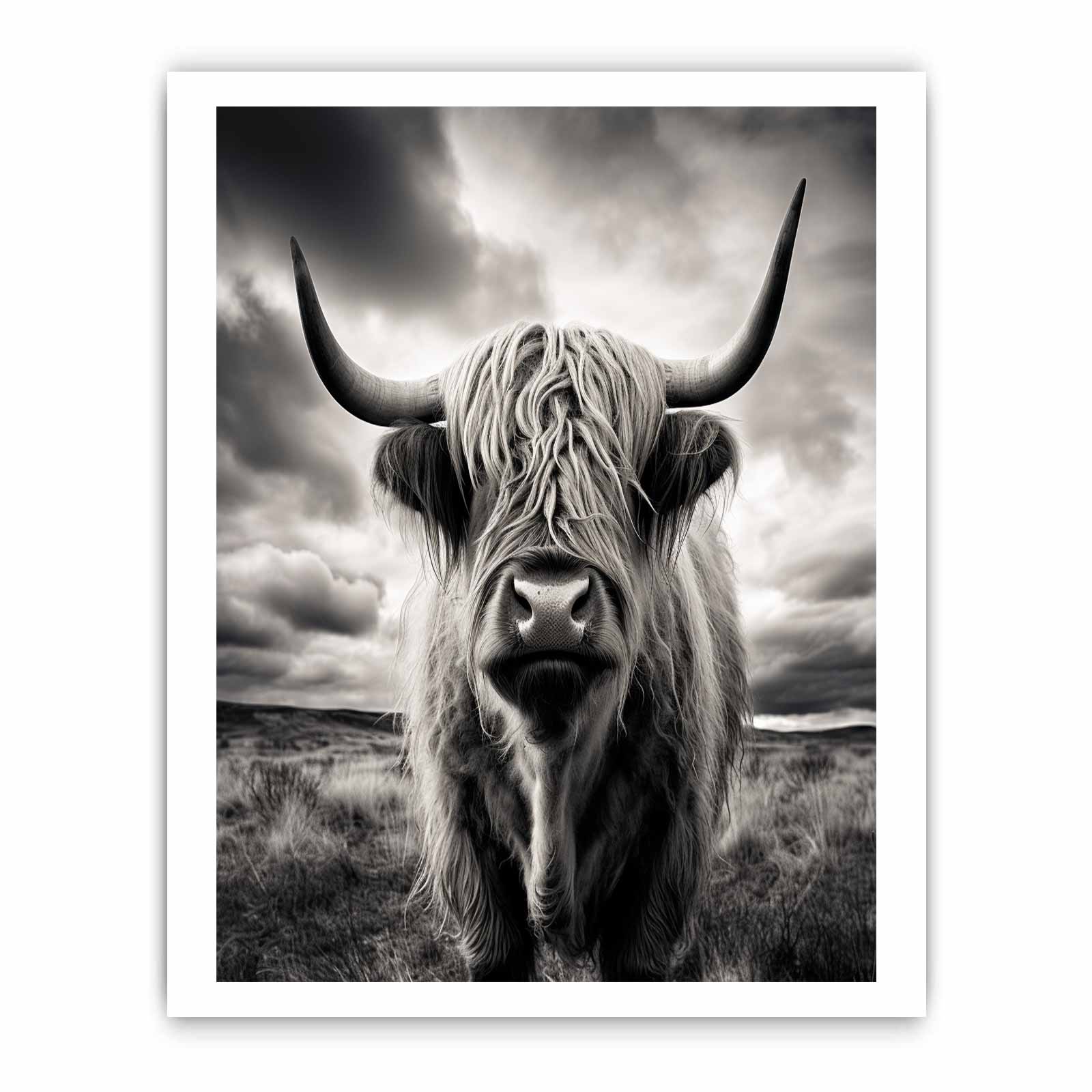 Highland Cow BW Canvas Art Print-8