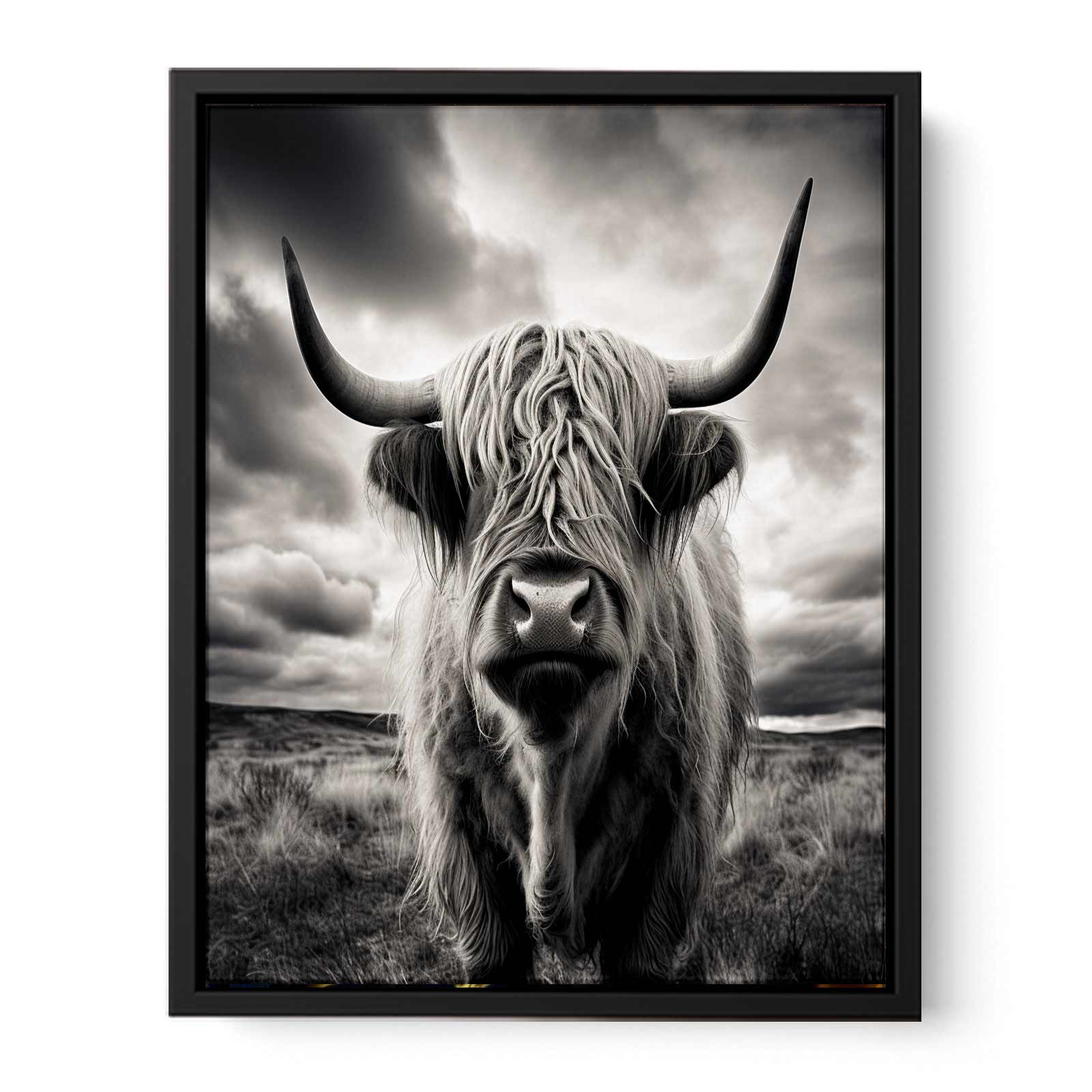 Highland Cow BW Canvas Art Print-4